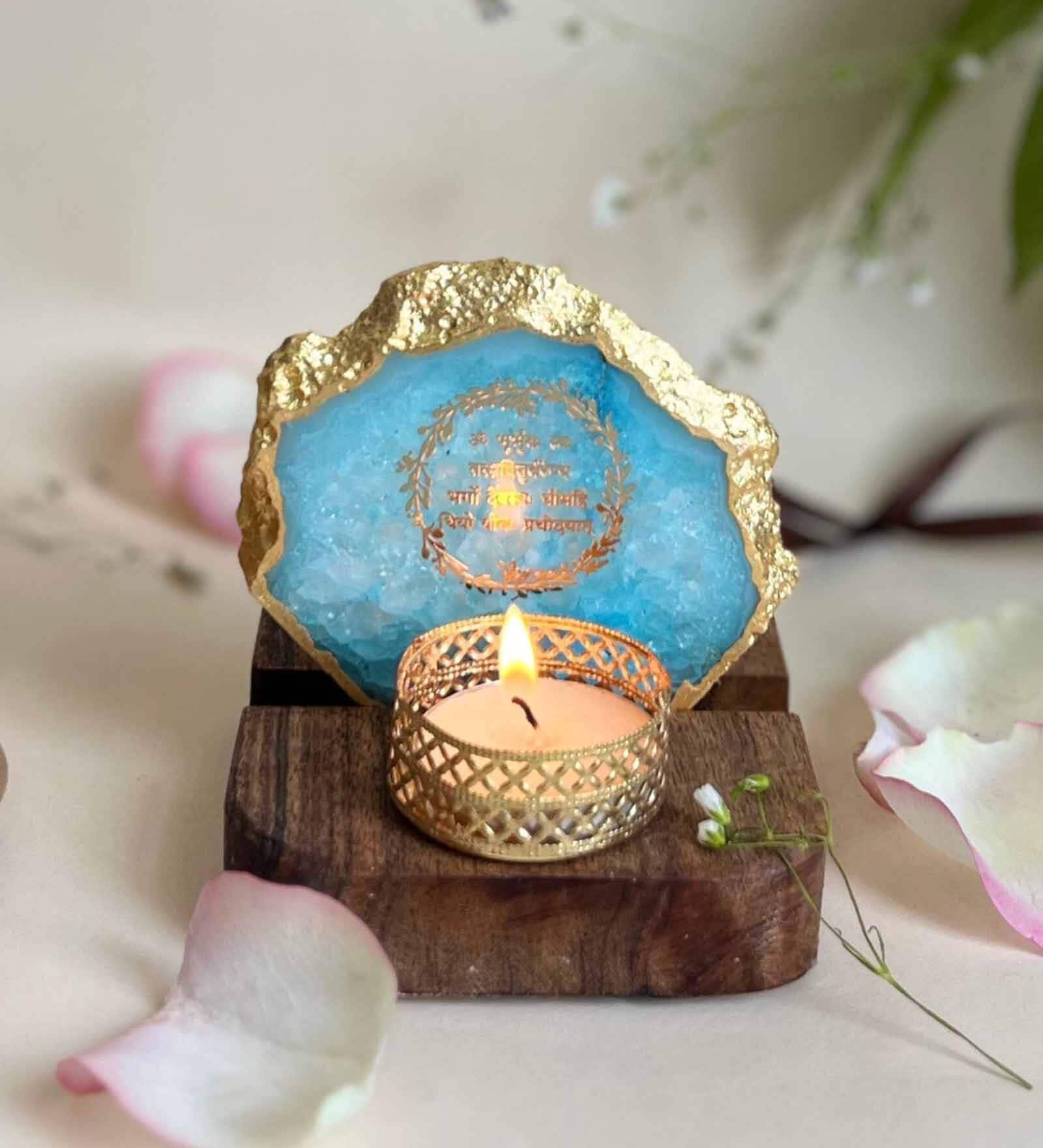 Turquoise Stone Figurine Tea light Holder