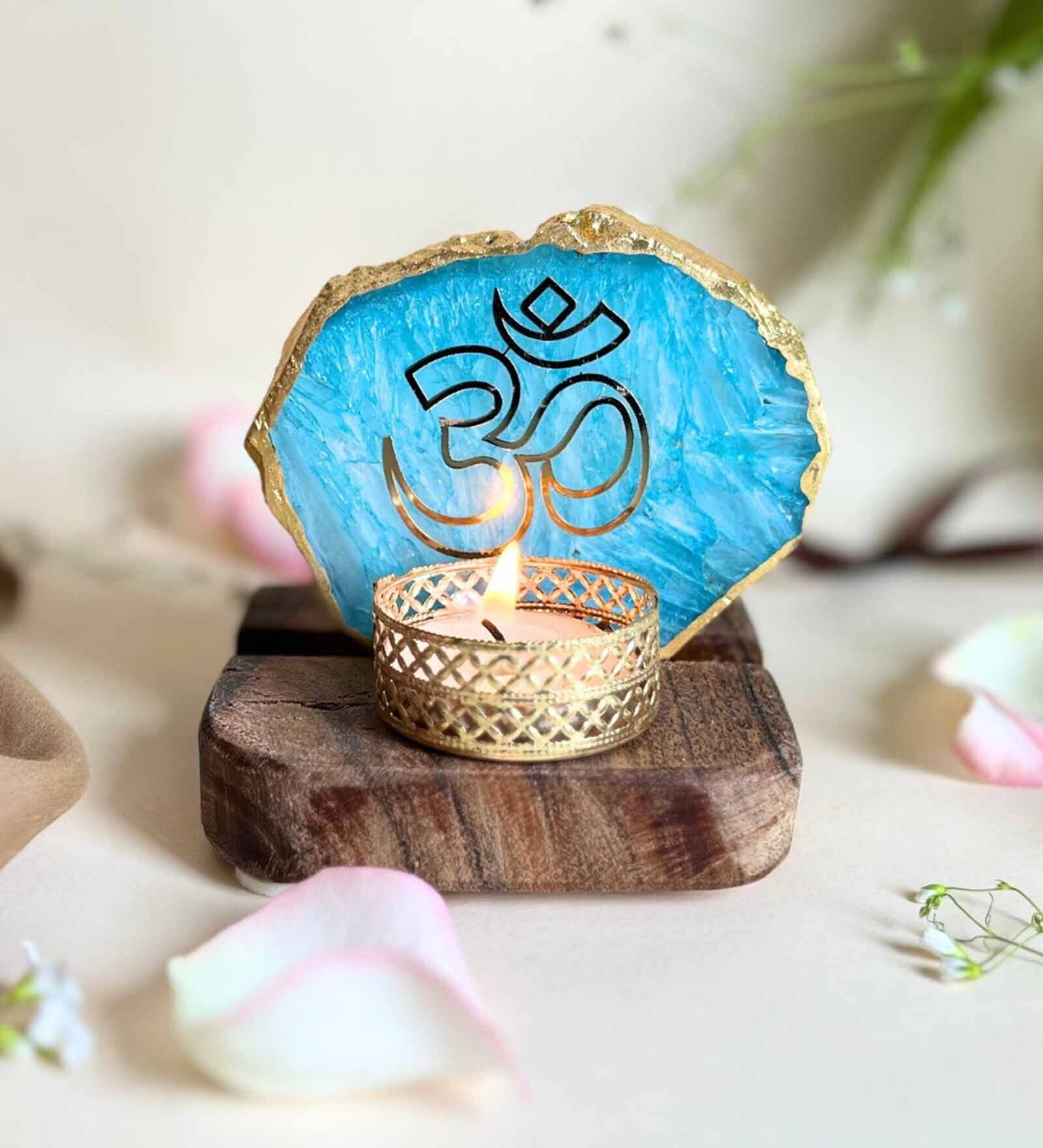 Turquoise Stone Figurine Tea light Holder