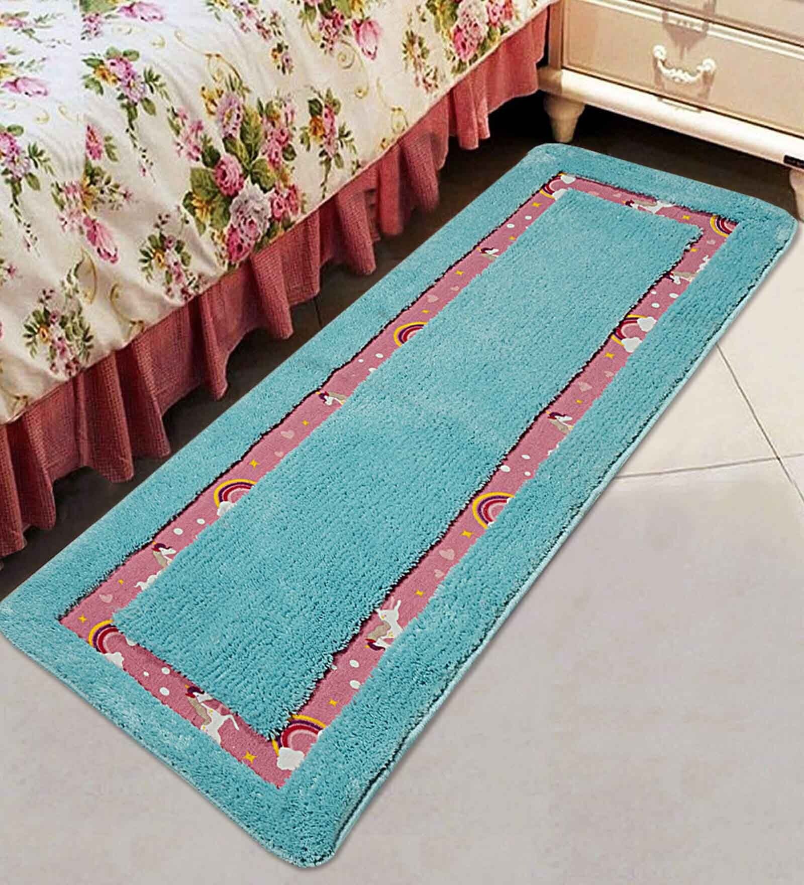 Blue Abstract Microfibre 1 ft x 5 ft Kids Floor Runner