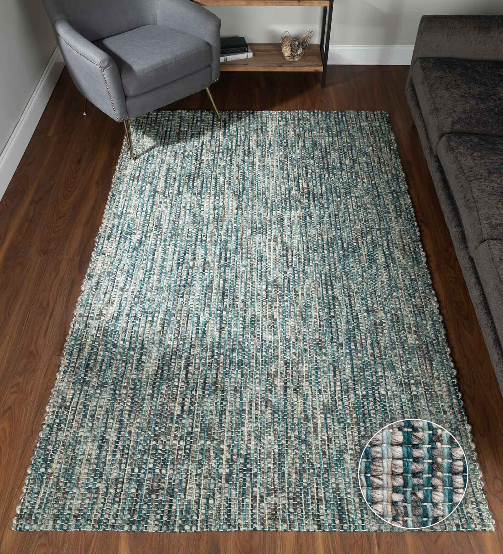 Turquoise Wool Abstract 12' x 9' Hand Woven Carpet