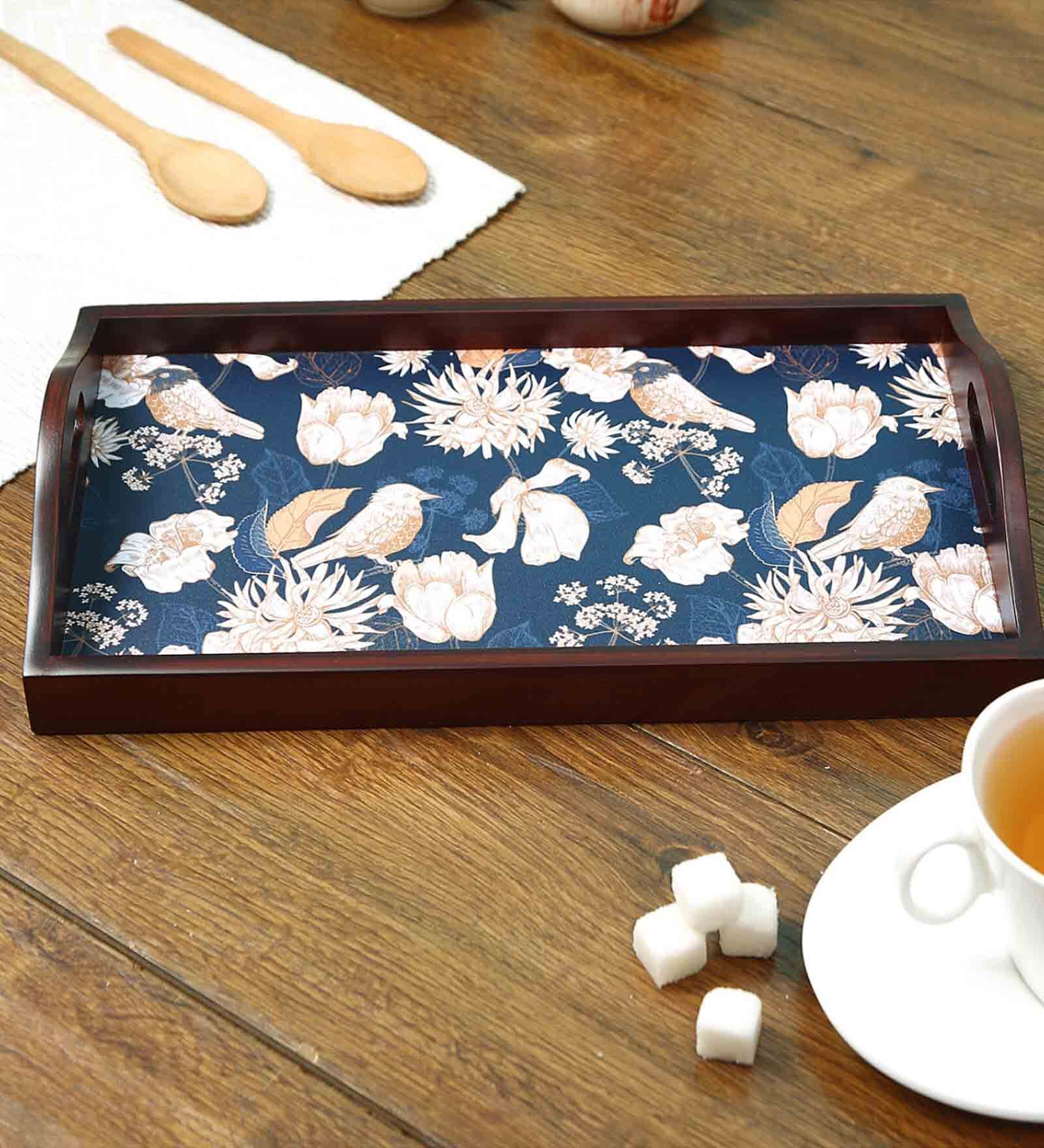 Tutsi Bird Brown Teak Wood & MDF Serving Tray Reinvention factory