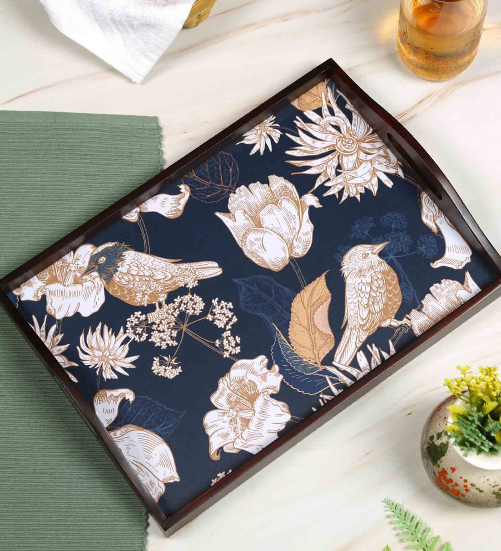 Tutsi Bird Brown Teak Wood & MDF Serving Tray Reinvention factory