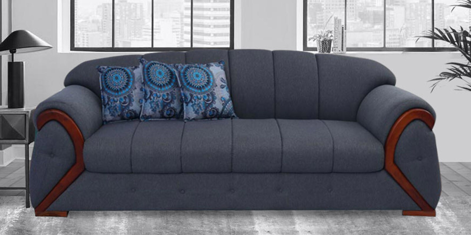 Tulip Fabric 3 Seater Sofa in Grey Colour