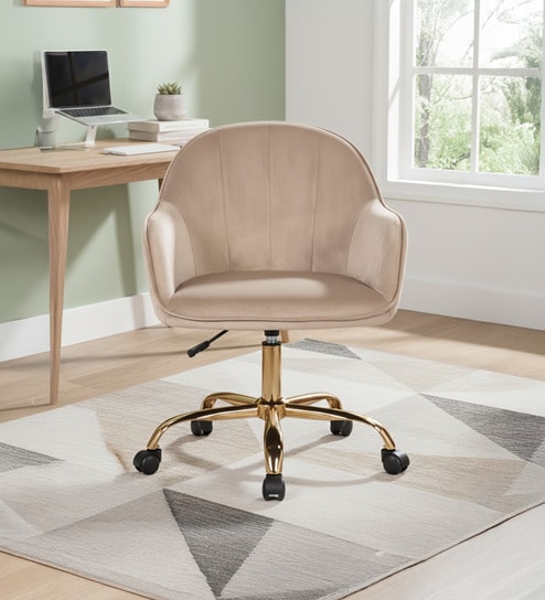 Tufted Velvet Fabric Guest Chair In Brown Colour