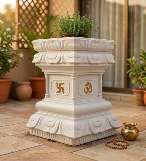 Tulsi Planter 24 inch White German Polymer Square Plant Container