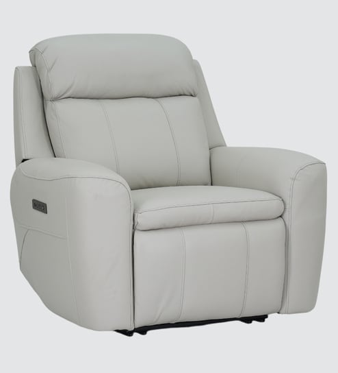 Turin Italian Genuine Leather 1 Seater Recliner Dual Power Recliner With Usb Charging Port In Light Grey Color