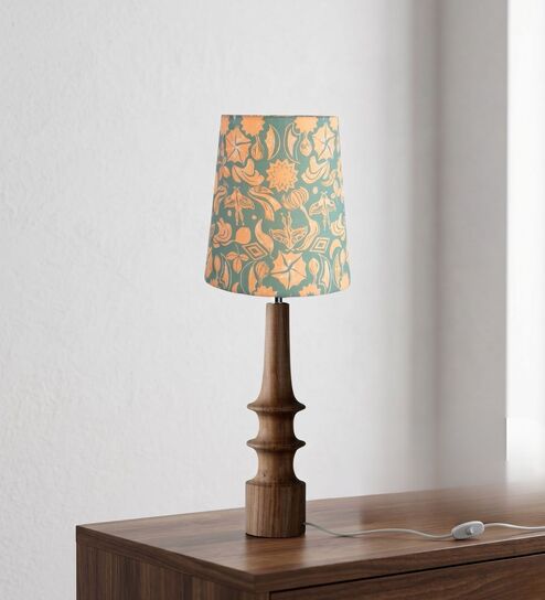 Blue & Orange Turned Handcrafted Wood Table Lamp