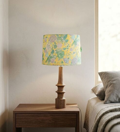 Yellow Turned Handcrafted Wood Medium Taper Shade Table Lamp