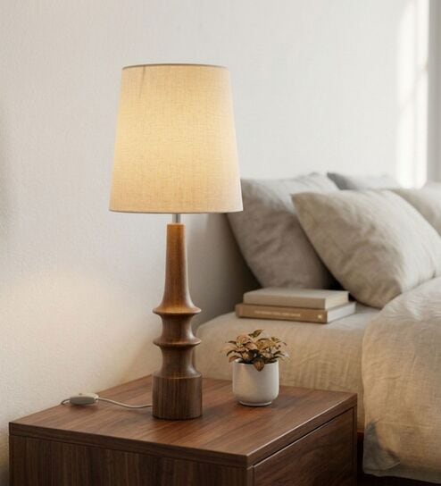 Off White Turned Handcrafted Wood Table Lamp