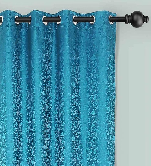 Buy Turquoise Blue Colour Eyelet Polyester 7 Feet Door Curtain By