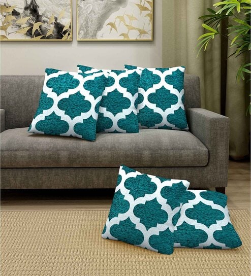 Turquoise Blue Cotton 16 x16 inch Set of 5 Cushion Covers