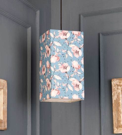 Turquoise Floral Multicolor Fabric Single Hanging Light