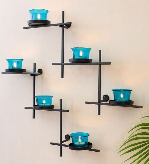 Turquoise Metal Accent Wall Tea Light Holders (Pack Of 2)