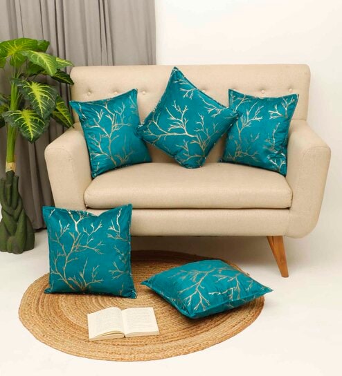 Turquoise Printed Velevt 2 Cushion Covers
