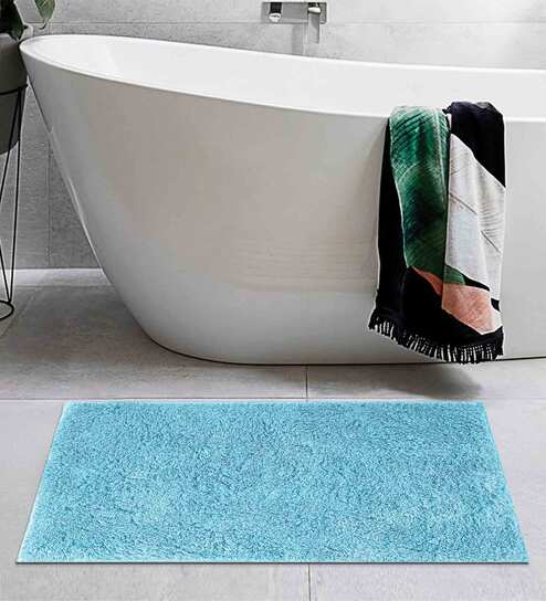 Turquoise Solid Cotton AntiSkid Bathmat