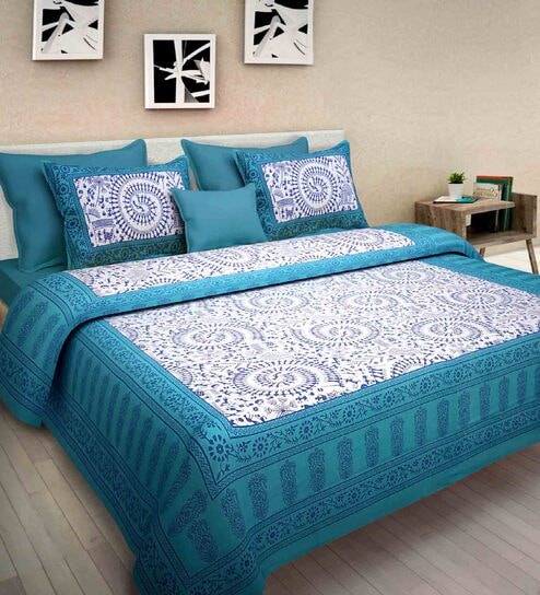 100% Pure Comfort Cotton Rajasthani Jaipuri traditional floral Double bed  bedsheet with 2 pillow covers