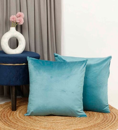 Turquoise Velevt Solids 24x24 inches  Large Cushion Covers  (2Pcs)