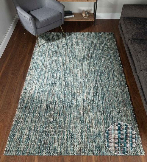 Turquoise Wool Abstract 9' x 6' Hand Woven Carpet By Kaleen India