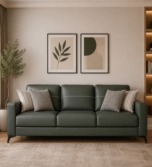 Tuscon Half Leather 3 Seater Sofa in Exotica forest Green colour