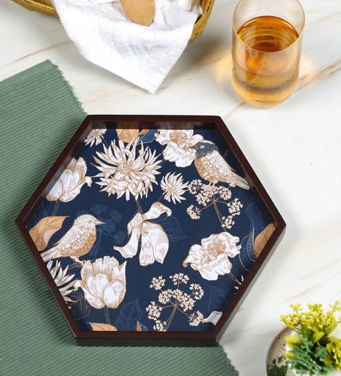 Tutsi Bird  Hexagon   Brown MDF Multipurpose Serving Tray