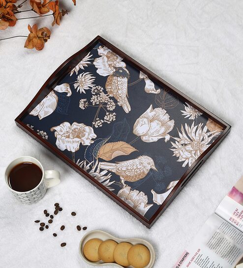 Tutsi Bird Brown Teak Wood & MDF Serving Tray Reinvention factory