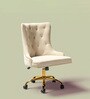Tufted Boss Velvet Fabric Guest Chair In Beige Colour