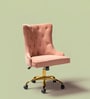 Tufted Boss Velvet Fabric Guest Chair In Pink Colour