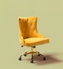 Tufted Boss Velvet Fabric Guest Chair In Yellow Colour