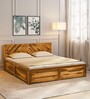 Turin Sheesham Wood Queen Size Bed In Rustic Teak Finish With Hydraulic