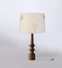 White & Gold Turned Handcrafted Medium Drum Shade Wood Table Lamp