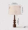 White & Gold Turned Handcrafted Medium Drum Shade Wood Table Lamp
