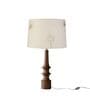 White & Gold Turned Handcrafted Medium Drum Shade Wood Table Lamp