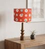 Orange Turned Handcrafted Wood Medium Drum Shade Table Lamp