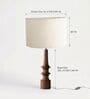 Off White Turned Handcrafted Wood Medium Drum Shade Table Lamp for Living Room