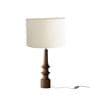Off White Turned Handcrafted Wood Medium Drum Shade Table Lamp for Living Room