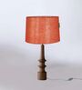Red Turned Handcrafted Wood Medium Drum Shade Table Lamp