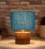 Turqouise Shade Table Lamp With Wood Base