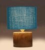 Turqouise Shade Table Lamp With Wood Base