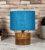 Turqouise Shade Table Lamp With Wood Base