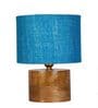 Turqouise Shade Table Lamp With Wood Base