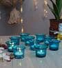 Euphoria Blue Glass Table Tea Light Holders & Votives (Pack Of 10)