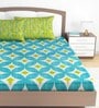 Blue Abstract 144 TC 100% Cotton King Sized Bed Sheets with 2 Pillow Covers