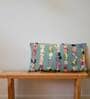 Turquoise Woven Cotton 28 x 14 Inches Embroidered Cushion Cover