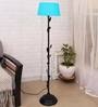 Turquoise Cotton Shade Floor Lamp With Metal Base