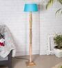 Caen Turqouise Cotton Shade Club Floor Lamp With Wood Base