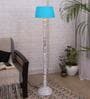 Turquoise Cotton Shade Floor Lamp With Wooden Base