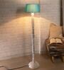 Turquoise Cotton Shade Floor Lamp With Wooden Base