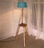 Turquoise Cotton Shade Tripod Floor Lamp With Wooden Base