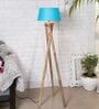 Turquoise Cotton Shade Tripod Floor Lamp With Wooden Base
