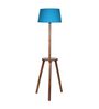 Turquoise Cotton Shade Tripod Floor Lamp With Wooden Base
